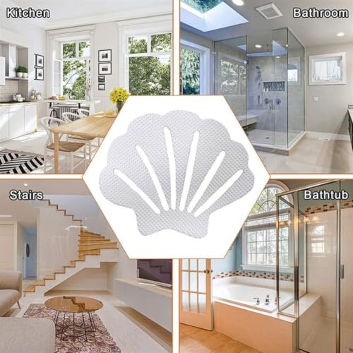 Anti Slip Bath Stickers For Shower Floor Safety, Non Slip Grip Tape Strips, Clear Textured Decals For Bathtub, 12 Pieces Shell Shape(Clear) - color: Clear