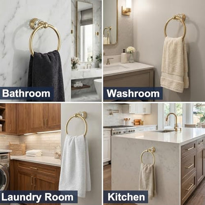 Gold Towel Ring with Crystal, Round Hand Towel Holder for Bathroom | Wall Mounted Stainless Steel Hand Towel Rack, Polished Gold Rustproof Bath Hardware, Fits Modern Luxury Home Kitchen Hotel - color: Gold Towel Ring