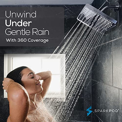 SparkPod Rain Shower Head, 8 Inch Square, Charcoal Grey Finish | High Pressure Shower Heads, 90 Nozzles, Adjustable Showerhead, No Tools Needed, Universal Connection - color: Charcoal Grey, style: 8 Inch Square