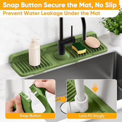 17.7'' Faucet Mat for Kitchen Sink Splash Guard[7° Slope Fast Self-draining][Snap Lock Fit] Folding Kitchen Sink Faucet Mat Splash Guard Kitchen Sink Area Water Splash Guard Behind Faucet Draining Mat - color: Green, size: 17.7" x 5.5"