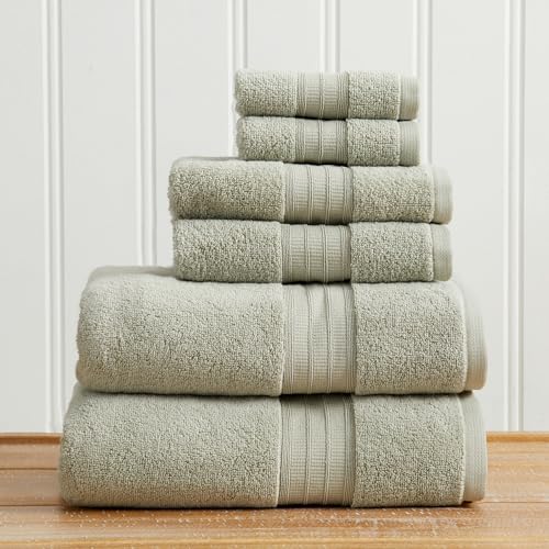 Great Bay Home 100% Cotton 6 Piece Towel Set - Absorbent, Quick-Drying, Classic Bath Towels for Bathroom - Zero-Twist Fibers (Eucalyptus) - color: Eucalyptus, size: 6 Piece Set