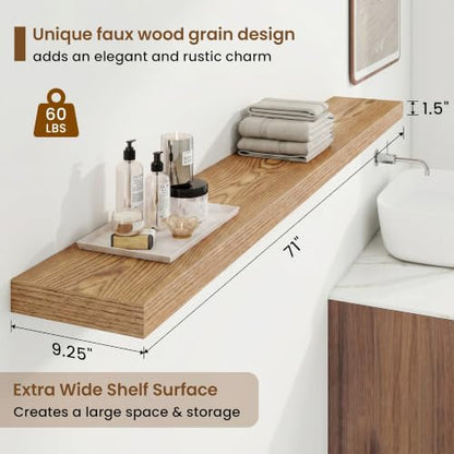 9.25in Depth 72in Floating Shelves, 72x9.25x1.4,Light Brown, Set of 1 | Long Wall Mounted Engineered Wood Shelves with Invisible Brackets for Living Room, Bedroom, Bathroom, Kitchen, - color: Cedar Wood, size: 72x9.25x1.5in, 1 Pack
