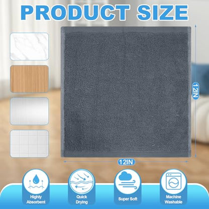 6 Pack 100% Cotton Wash Cloth, 12x12 Inch, Grey | Highly Absorbent, Soft Feel Fingertip Towels, Machine Washable, For Bathroom, Gym, Hotel, Spa and Kitchen