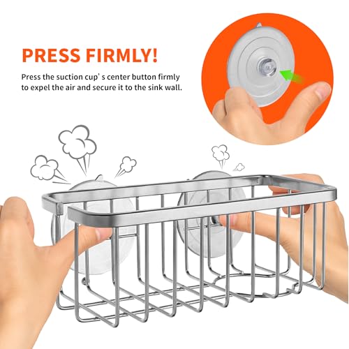 SunnyPoint NeverRust Deluxe Kitchen & Bathroom Sink Sponge Holder Organizer with Adhesive Mount - Additional Suction Cup Included – Sponge & Brush NOT Included – 7.4 x 3.3 x 2.75 Inch - color: Brush, size: 7.4 x 3.3 x 2.75 Inch