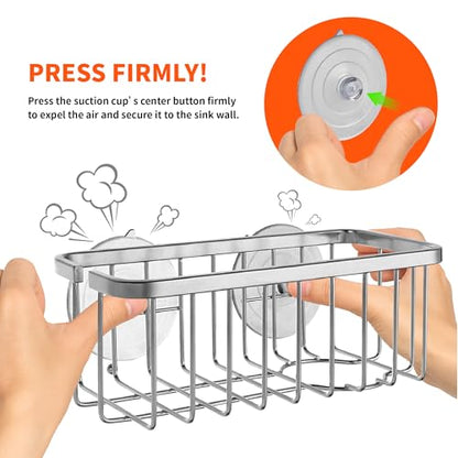 SunnyPoint NeverRust Deluxe Kitchen & Bathroom Sink Sponge Holder Organizer with Adhesive Mount - Additional Suction Cup Included – Sponge & Brush NOT Included – 7.4 x 3.3 x 2.75 Inch - color: Brush, size: 7.4 x 3.3 x 2.75 Inch