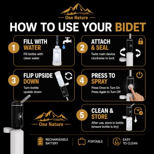 Travel Bidet, Portable Bidet Sprayer ONE NATURE 500mL/m IPX6 Waterproof Electric High Pressure Handheld Bidet Sprayer USB-C Rechargeable for Women Men Baby Bidet Peri Bottle Postpartum Clean (Black) - color: Black