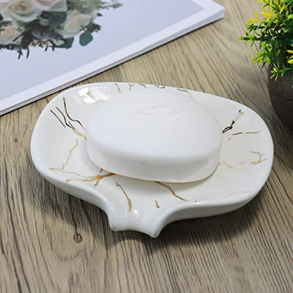 Gold Marble Texture Soap Dish Ceramic Soap Holder Self Draining Soap Dish Waterfall Slot Sponge Holder Bathroom Accessories for Bathroom, Kitchen,Bar Counter. - color: Marble Gold