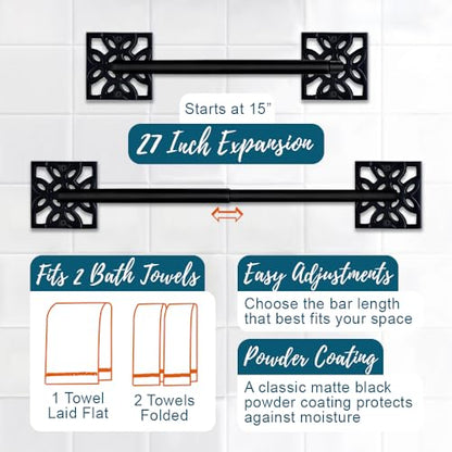 Autumn Alley 5 PC Matte Black Modern Bathroom Accessories Set, Wall Mounted - Towel Rack, Hand Towel Ring, Industrial Toilet Paper Holder, and 2 Towel Robe Hook for Bathroom Hardware Set - color: Black