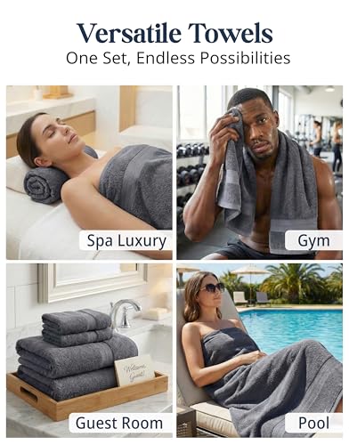 LANE LINEN 100% Cotton Bath Towels Set - 24 PCs - Durable, Quick Dry, Super Soft & Highly Absorbent - 4 Bath, 4 Fingertip, 6 Hand Towels, 8 Washcloths, 2 Bath Sheets - Perfect Family Set - Cool Grey | Towels And Washcloths Sets - Oversized & Roomy, Lightw