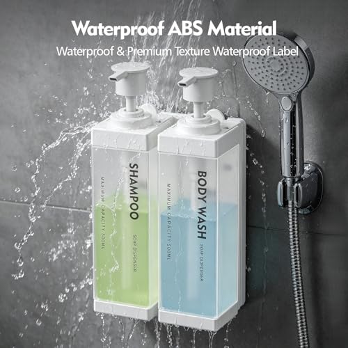 Wall Mounted Lockable Shampoo and Conditioner Dispenser | 17oz Large Pump Head No Drill Refillable ABS Plastic Bottle For Bathroom Shower Commercial Use White 2 Pack - color: White, size: 2