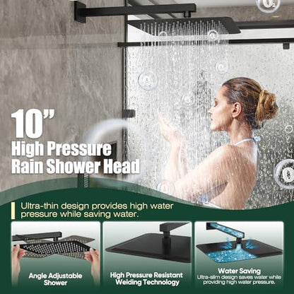 Gabrylly Rain Shower Head with Handheld Spray Combo, 10", Matte Black | All Metal Shower System, High Pressure Rainfall Shower Faucet Set, Solid Brass Shower Valve Complete Shower Set for Bathroom - color: Matte Black, size: 10 Inch