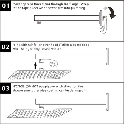 Voolan All Metal Shower Head with Extension Arm, Stainless Steel Waterfall Rainfall Showerheads, High Flow Bathroom Square Rain Shower Head (12’’ Shower Head with 16’’ Shower Arm, Black) - color: Matte Black, size: 12’’ Shower Head with 16’’ Shower Arm