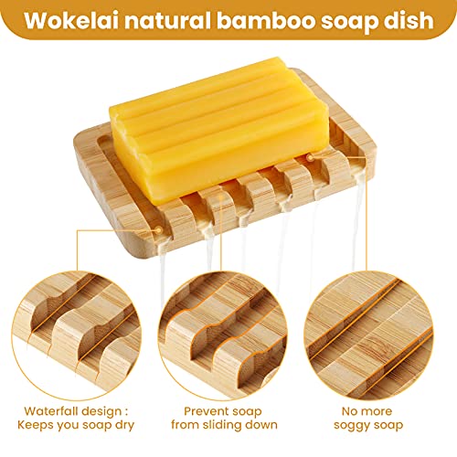 Shampoo Bar Holder Bamboo Soap Dish for Shower Wood Soap Dishes Wooden Soap Saver Tray Stand Self Draining Travel Soap Container Case for Bathroom Kitchen Bath Tub Razor Sponges, Waterfall Drain 2 PCS - color: Beige ( 2 Pack )