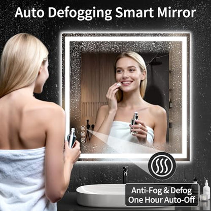 36"x36" LED Bathroom Mirror with Lights, Dimmable, Anti-Fog, Lighted Bathroom Vanity Mirror for Wall, Backlit + Front Lit, Memory Function, Shatter-Proof, Tempered Glass - size: 36"L x 36"W