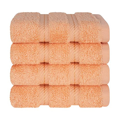 American Soft Linen 100% Cotton Luxury Turkish Towels, 4 PC Washcloth Set | Soft Absorbent Quick Dry OEKO Tex Standard 100 Certificated Durable Machine Washable Premium Hotel Quality - color: Malibu Peach, size: 13"x13"