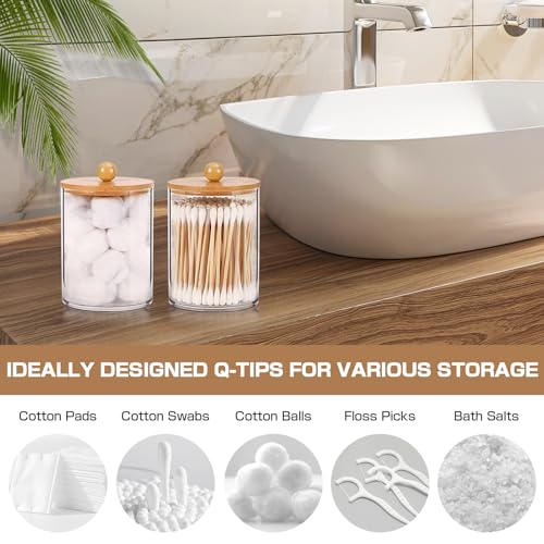 Bamboo Bathroom Accessory Set 5 Pcs, Boho Bathroom Accessories Sets Complete, Clear Bath Soap Dispenser and Toothbrush Holder Set, Soap Dish, Cotton Swab Jar, Boho Organizer - color: Clear