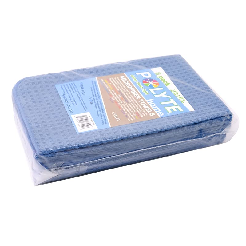 POLYTE Ultra Premium Microfiber Kitchen Dish Hand Towel Waffle Weave, 8 Pack (16x28 in, Blue) - color: Blue, size: 16x28 in