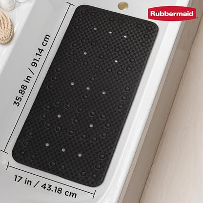 Rubbermaid Soft Foam Bath Tub Shower Mat, Non-Slip Tub Mat with Quick-Drain Holes, 35.88 x 17 Inch BPA-Free Bath Mat for Inside Bathtub or Shower, Black - color: Black