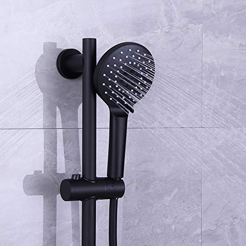 Shower Slide Bar with three Function Massaging Hand Shower Head Adjustable SUS 304 Stainless Steel Black D500011B - color: Black