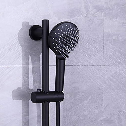 Shower Slide Bar with three Function Massaging Hand Shower Head Adjustable SUS 304 Stainless Steel Black D500011B - color: Black