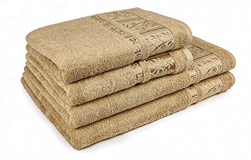 Miasoft Silver 100% Rayon Derived from Bamboo Towel Set - Soft and Washable Turkish Bath Towels for Hands, Face and Hair - Set of 4 in Gift Box - Coffee