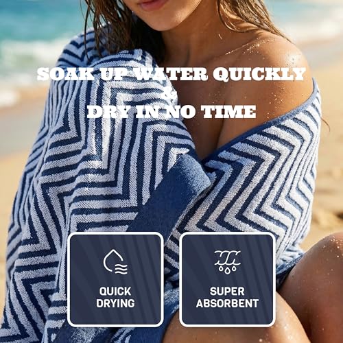 White Classic Cotton Beach Towels Oversized 35 x 70 Inches, Ultra Absorbent and Low Lint Luxury Pool Towels, Chevron Design, Navy Blue, 2 Pack - color: Chevron Navy Blue