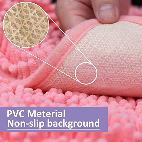 Pink Bathroom Rugs Chenille Bath Mat Set 2-Piece Bath Rugs for Bathroom Extra Soft Bath Mats for Bathoom Non Slip Absorbent Shag Bathoom Carpet - color: Pink