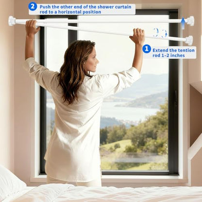 White Shower Curtain Rod Adjustable 30-90 Inch, 7/8"Diameter 304 Stainless Steel Never Rust Non Slip Heavy Duty Tension Rod, No-Drill Spring Curtain Rod for Bathroom Kitchen - color: White, size: 30-90 Inch