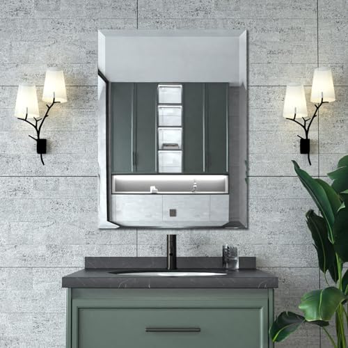 Beveled Mirror 24x32 Frameless Bathroom Wall Mirror Shatterproof | Modern Wall Mount Vanity Mirror, Hangs Horizontally or Vertically, for Over Sink, Living Room, Bedroom, Upgraded Packing - size: 32"L x 24"W