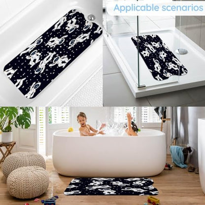 Bathtub Mats for Kids, Black Astronaut Bath Mat for Tub Non Slip, 40 X 16 Inch Large Washable Bathtub Mat Non Slip for Showers with Drain Holes and Suction Cups - color: Black Astronaut