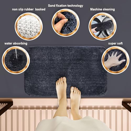 Shower Curtain Sets with Rugs and Adjustable Toilet Seat Cover | 4 Pcs Dark Grey Bathroom Sets with Shower Curtain and Rugs and Microfiber Toilet Lid Cover - color: Dark Grey