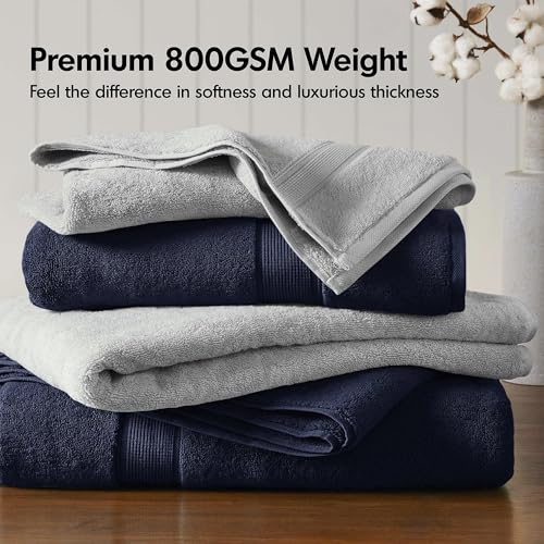 Madison Park 800GSM 100% Cotton Bathroom Bath Towel Set of 8, Dark Navy | Long Staple, Highly Absorbent, Durable Hotel Spa Quality, Quick Dry, Double Stitched Hems, Lint Reducing, OEKO-TEX Certified - color: Dark Navy, size: Multi-Sizes