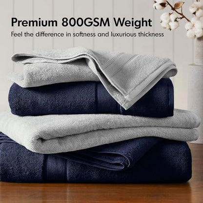 Madison Park 800GSM 100% Cotton Bathroom Bath Towel Set of 8, Dark Navy | Long Staple, Highly Absorbent, Durable Hotel Spa Quality, Quick Dry, Double Stitched Hems, Lint Reducing, OEKO-TEX Certified - color: Dark Navy, size: Multi-Sizes