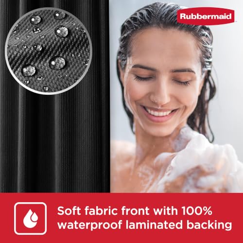 Rubbermaid Black Shower Curtain Liner: Waterproof Fabric Shower Liner for Bathroom, with 2 Magnets and Rustproof Grommets, 70x72, Standard Size, Black - color: Black