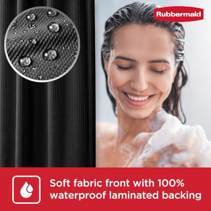 Rubbermaid Black Shower Curtain Liner: Waterproof Fabric Shower Liner for Bathroom, with 2 Magnets and Rustproof Grommets, 70x72, Standard Size, Black - color: Black