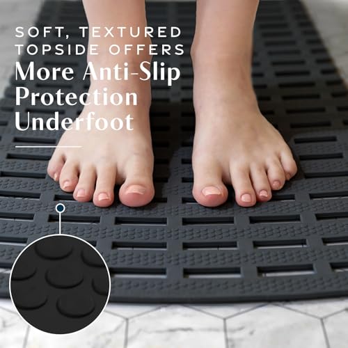 SlipX Solutions 31"x15" Weighted Non Slip Bath Mat for Textured Tubs, Black | No Suction Cup Design, Safe For Refinished Bathtubs & Showers, Doesn't Float, Stays Put On Tile, Texture, & Stone - color: Black