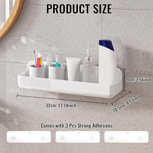 Diesisa Acrylic Wall Mount Organizer, Adhesive Shelves,2Pc Bathroom Shelves | Self Adhesive Shelf, Shower Caddies, No Drilling Hang Wall, Stick on Shelf with 3Pcs Tapes, for Bathroom,Living Room - White - color: 2pcs-white