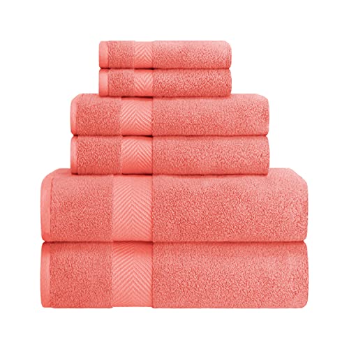Zero-Twist Towel Collection, Luxurious Cotton Oversized 6-Piece Towel Set, Bath Towel 30" x 54", Hand Towel 16" x 30", Face Towel 13" x 13", Absorbent and Fast-Drying, Coral by Blue Nile Mills - color: Coral, size: 6 Piece Towel Set