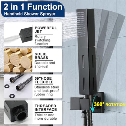 Dual Shower Heads System 16"x32" Ceiling Mount Rainfall and 6" Wall Mounted Shower Heads with 6 body Jets Thermostatic Shower Valve Full Body Shower System,Matte Black - color: Matte Black