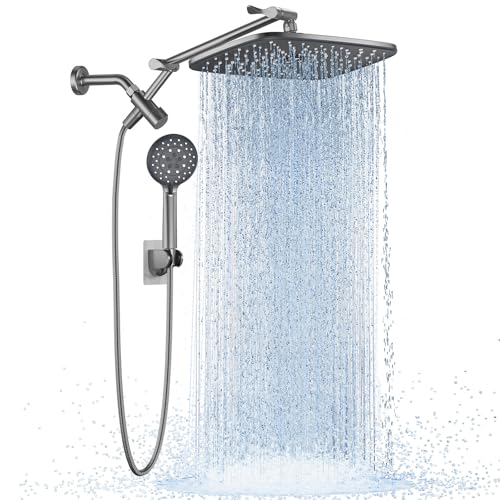 Veken Gunmetal Gray 11.8" High Pressure Shower Head with Handheld, Durable | Handheld Shower with Multi Spray Modes, Rainfall Combo with 15" Metal Extension Arm, Detachable Dual Shower, Bathroom Decor - color: Gunmetal Gray