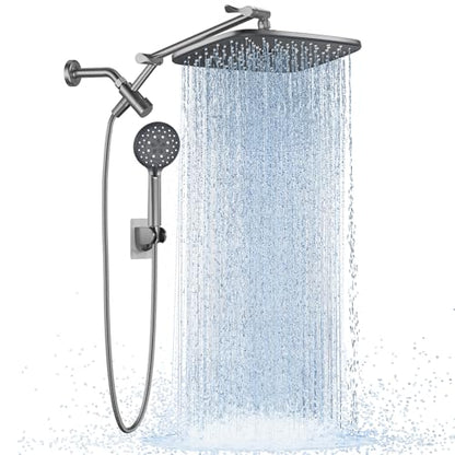 Veken Gunmetal Gray 11.8" High Pressure Shower Head with Handheld, Durable | Handheld Shower with Multi Spray Modes, Rainfall Combo with 15" Metal Extension Arm, Detachable Dual Shower, Bathroom Decor - color: Gunmetal Gray