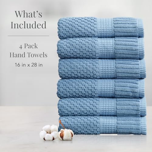 NY Loft 100% Cotton 6-Pack Hand Towel Set | Blue | Oeko-TEX | Quick-Dry | Six 16" x 28" Hand Towels | Super Absorbent | Designer-Styled Texture - color: Blue Shadow, size: Hand Towel (6 Pack)