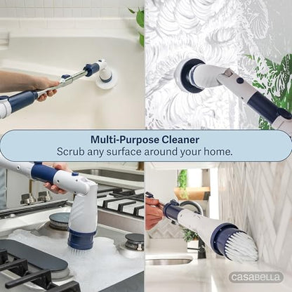 Casabella Power Spin Scrubber, Extendable to 47.5” – Cordless Electric Cleaner for Shower, Kitchen, Bathroom, Tile, Tub, Car, Deck - Rechargeable Spin Brush with Adjustable Brush Head & 4 Attachments - style: Extendable