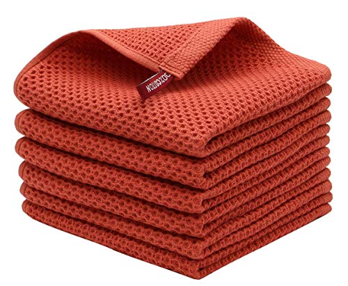 Cotton Dish Rags Dish Cloths for Washing Dishes,12”x12”,6 Pack, Brick Red | Soft Kitchen Washcloths Rags, Absorbent Waffle Kitchen Hand Towels, Cotton Dish Towels for Kitchen Drying - color: Brick Red, size: 12inch x 12inch