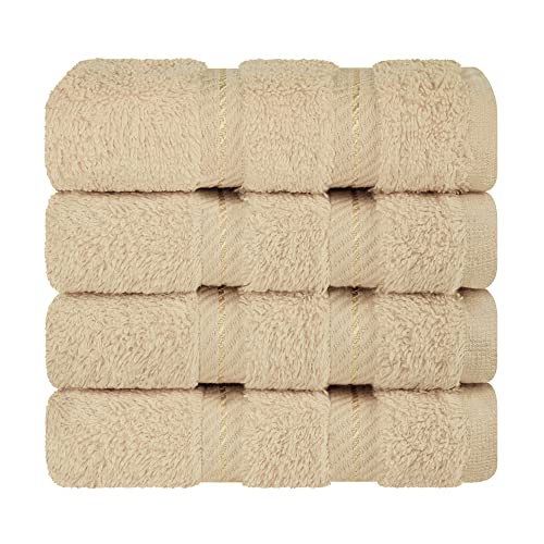 American Soft Linen 100% Cotton Luxury Turkish Towels, 4 PC Washcloth Set | Soft Absorbent Quick Dry OEKO Tex Standard 100 Certificated Durable Machine Washable Premium Hotel Quality - color: Beige, size: 13"x13"