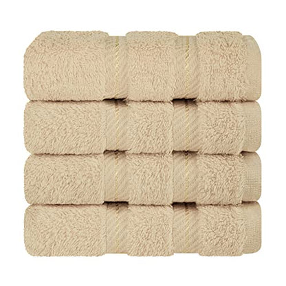 American Soft Linen 100% Cotton Luxury Turkish Towels, 4 PC Washcloth Set | Soft Absorbent Quick Dry OEKO Tex Standard 100 Certificated Durable Machine Washable Premium Hotel Quality - color: Beige, size: 13"x13"