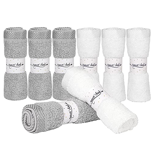 Sweet Child 8-Pack Baby Washcloths -Super Soft Rayon,Wash Cloths for Newborn,Infants and Kids, Bath Baby Towels, for Body and Face - color: Gray, White