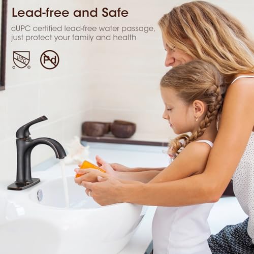 Oil-Rubbed Bronze Single Hole Bathroom Faucet, Single Handle Brass Bathroom Sink Faucet, Bathroom Sink Faucet for 1 or 3 Holes, Bathroom Faucets with Pop Up Drain and Supply Lines - color: A-Oil-Rubbed Bronze