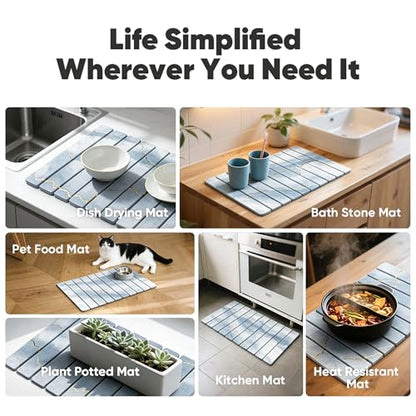 Stone Drying Mat for Kitchen Counter, Quick Diatomaceous Earth Mats for Dishes, 24"L x 16" W Super Absorbent Fast-Drying Collapsible Countertop Stone Mat (Marble White-09, 24" x 16") - color: Marble White-09
