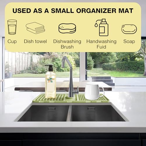 Faucet Mat for Kitchen Sink – Adjustable Silicone Sink Splash Guard with Fast Drying Properties , Perfect for Bathroom, Laundry & Bar, Durable Kitchen Sink Accessories Green